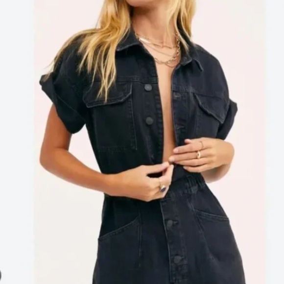 Free People Marci Coveralls - Black Denim Jumpsuit - Picture 1 of 10